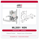 Corbin Russwin ML2051 NSN Entrance or Office Mortise Lockset | Grade 1 Commercial