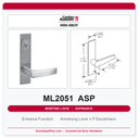 Corbin Russwin ML2051 ASP Entrance or Office Mortise Lockset | Grade 1 Commercial