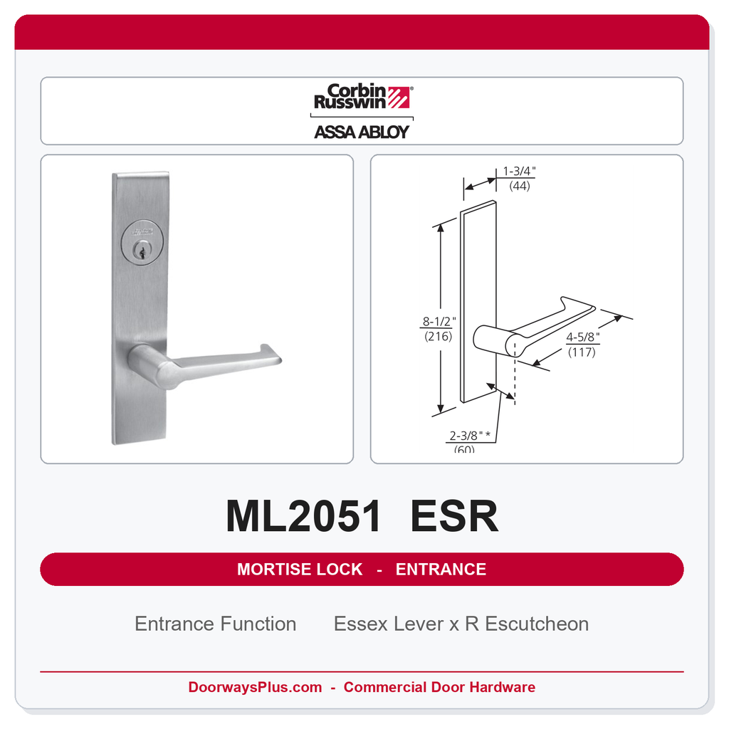 Corbin Russwin ML2051 ESR Entrance or Office Mortise Lockset | Grade 1 Commercial