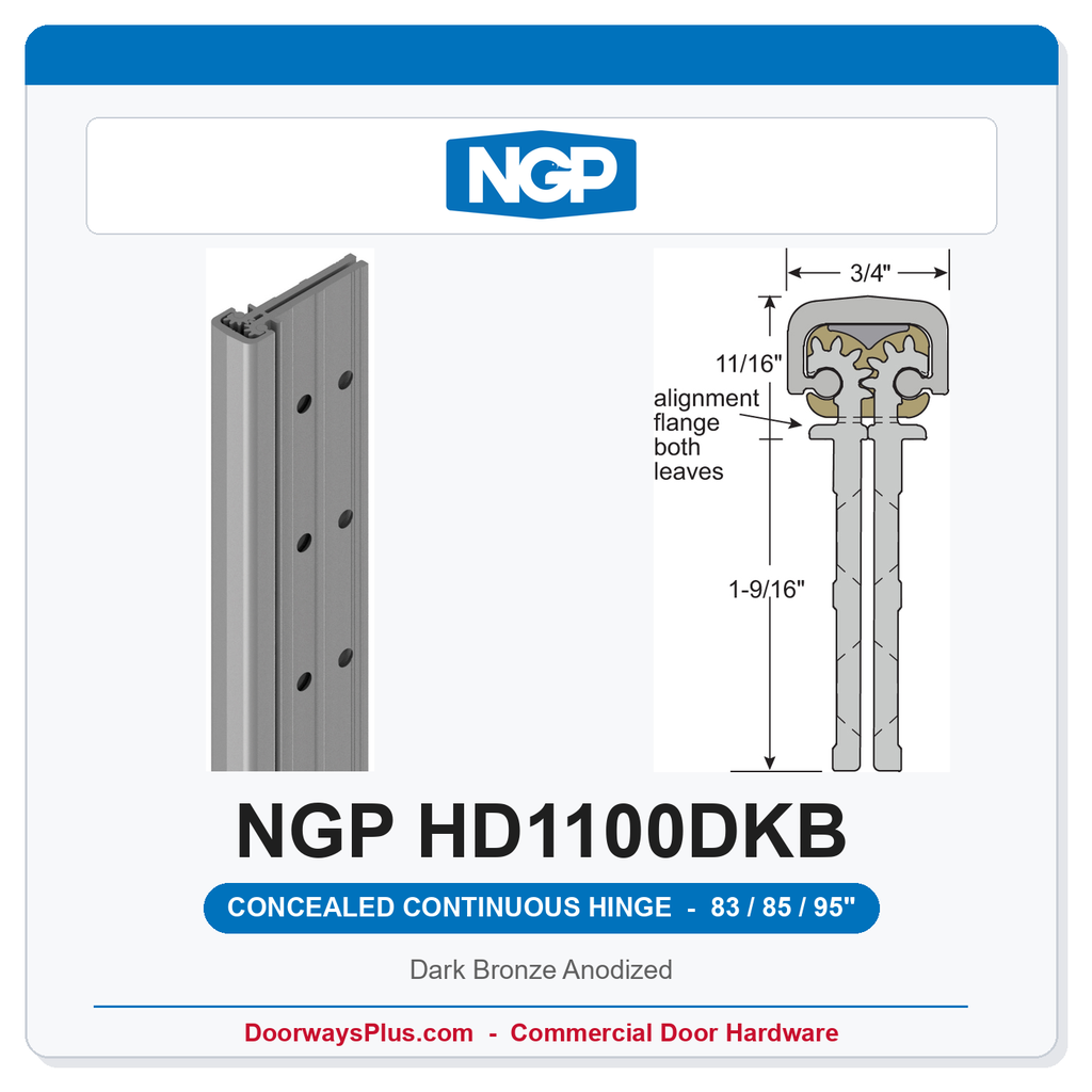 NGP HD1100DKB Concealed Geared Continuous Hinge Flush Mount 83/85/95" Dark Bronze Anodized | National Guard