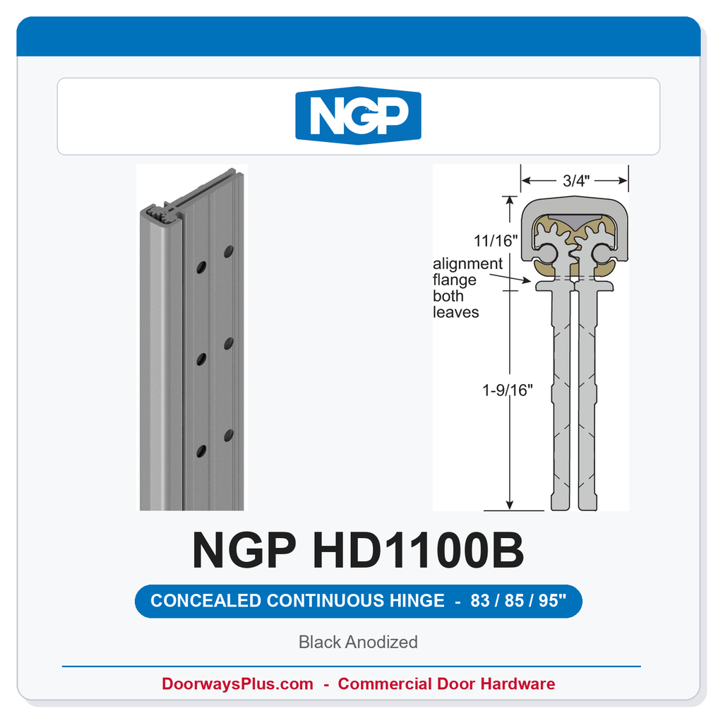 NGP HD1100B Concealed Geared Continuous Hinge Flush Mount 83/85/95" Black Anodized | National Guard