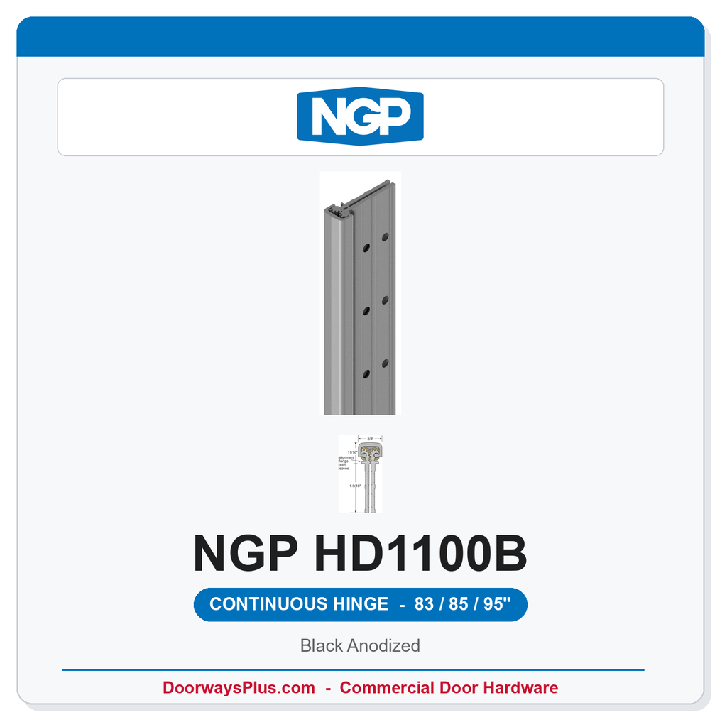 NGP HD1100B Concealed Geared Continuous Hinge Flush Mount 83/85/95" Black Anodized | National Guard