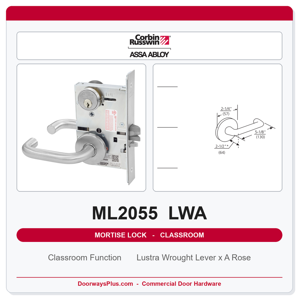 Corbin Russwin ML2055 LWA Classroom Mortise Lockset | Grade 1 Commercial