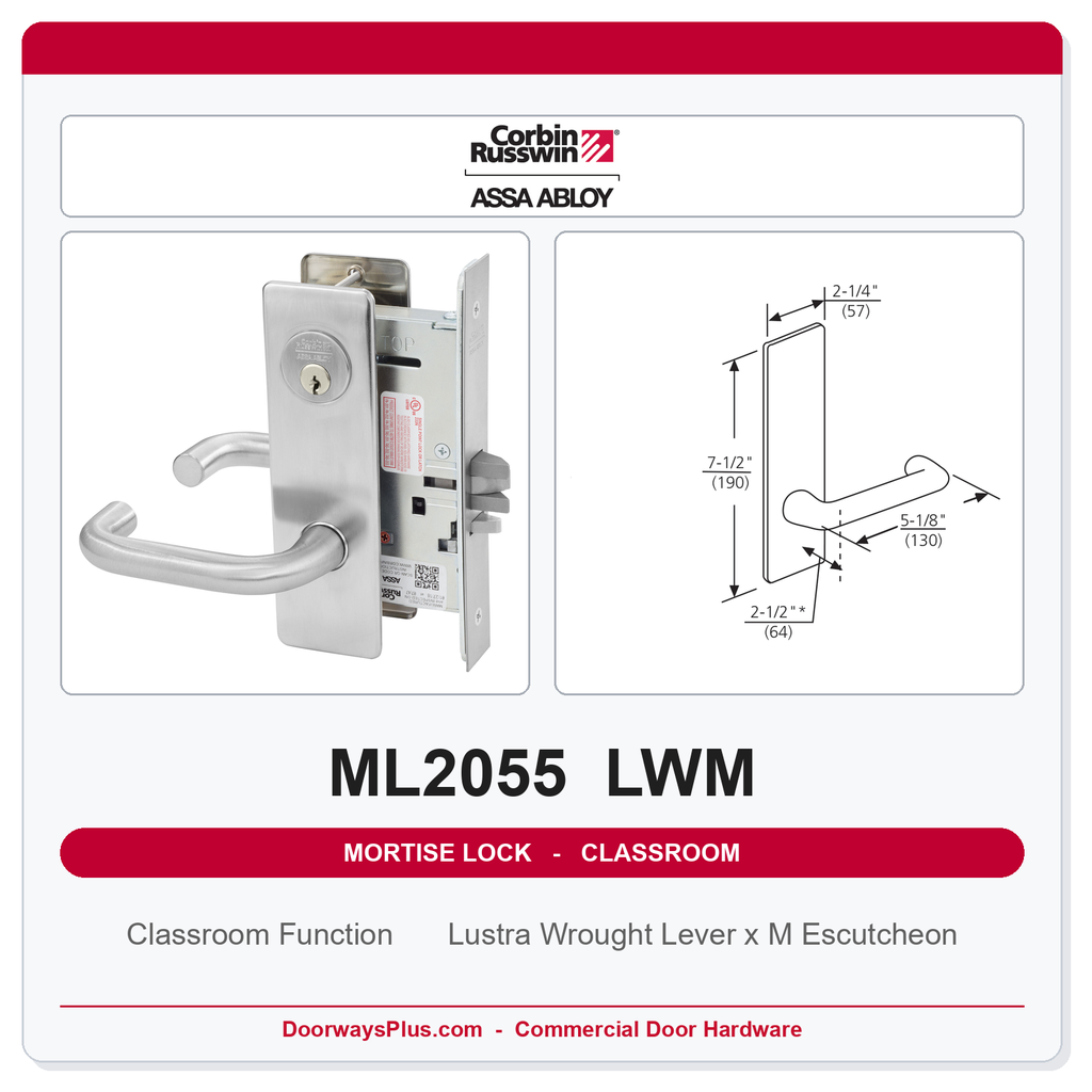 Corbin Russwin ML2055 LWM Classroom Mortise Lockset | Grade 1 Commercial