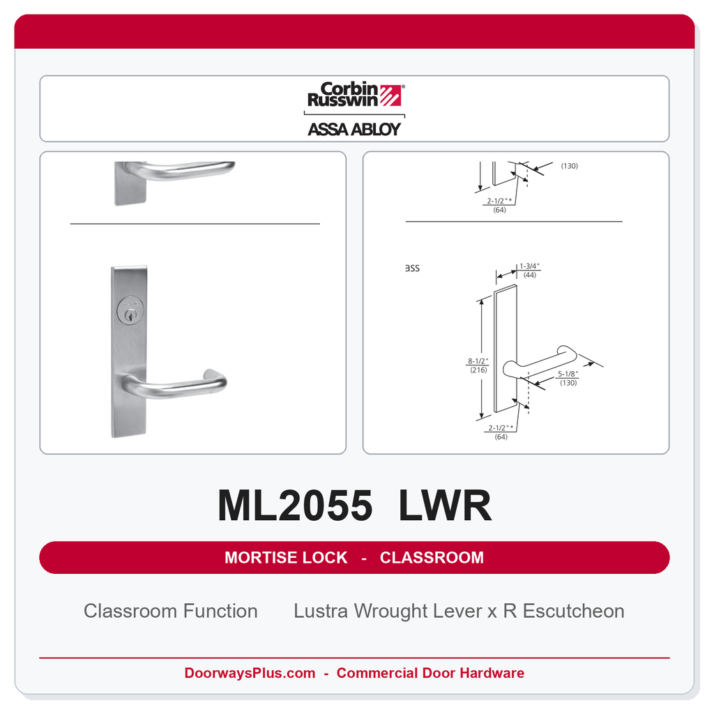 Corbin Russwin ML2055 LWR Classroom Mortise Lockset | Grade 1 Commercial