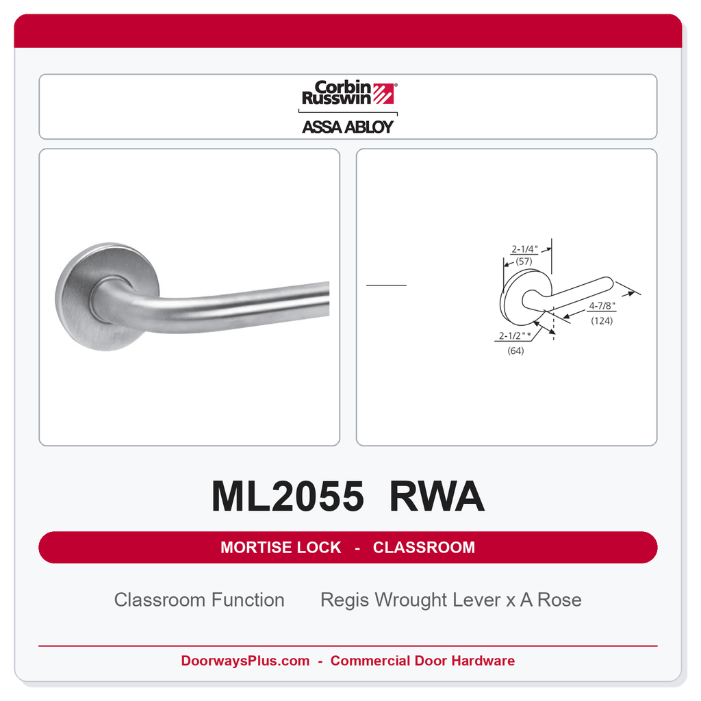 Corbin Russwin ML2055 RWA Classroom Mortise Lockset | Grade 1 Commercial