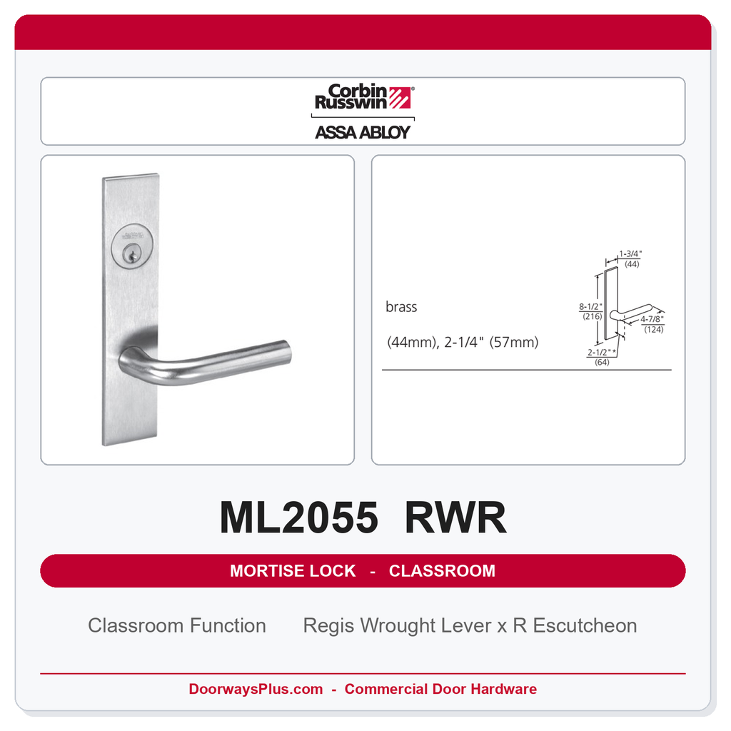 Corbin Russwin ML2055 RWR Classroom Mortise Lockset | Grade 1 Commercial