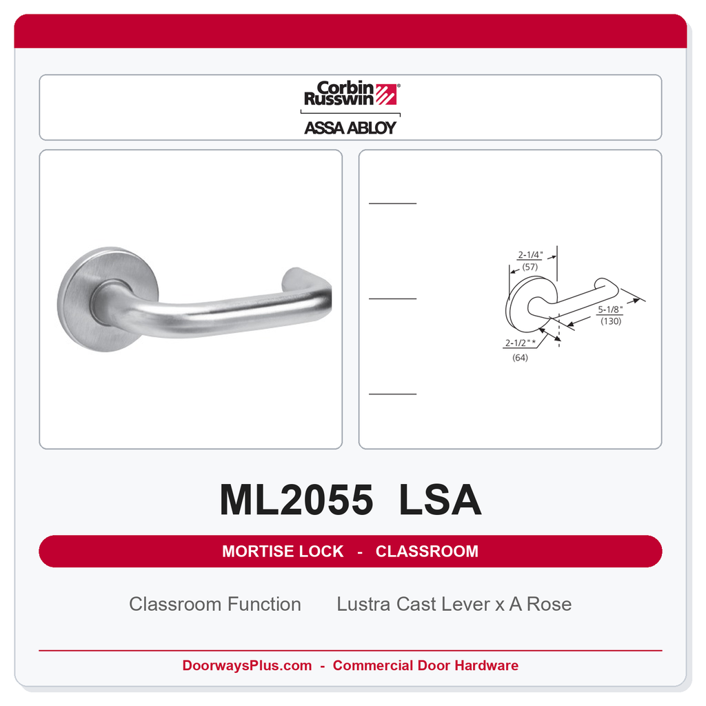 Corbin Russwin ML2055 LSA Classroom Mortise Lockset | Grade 1 Commercial