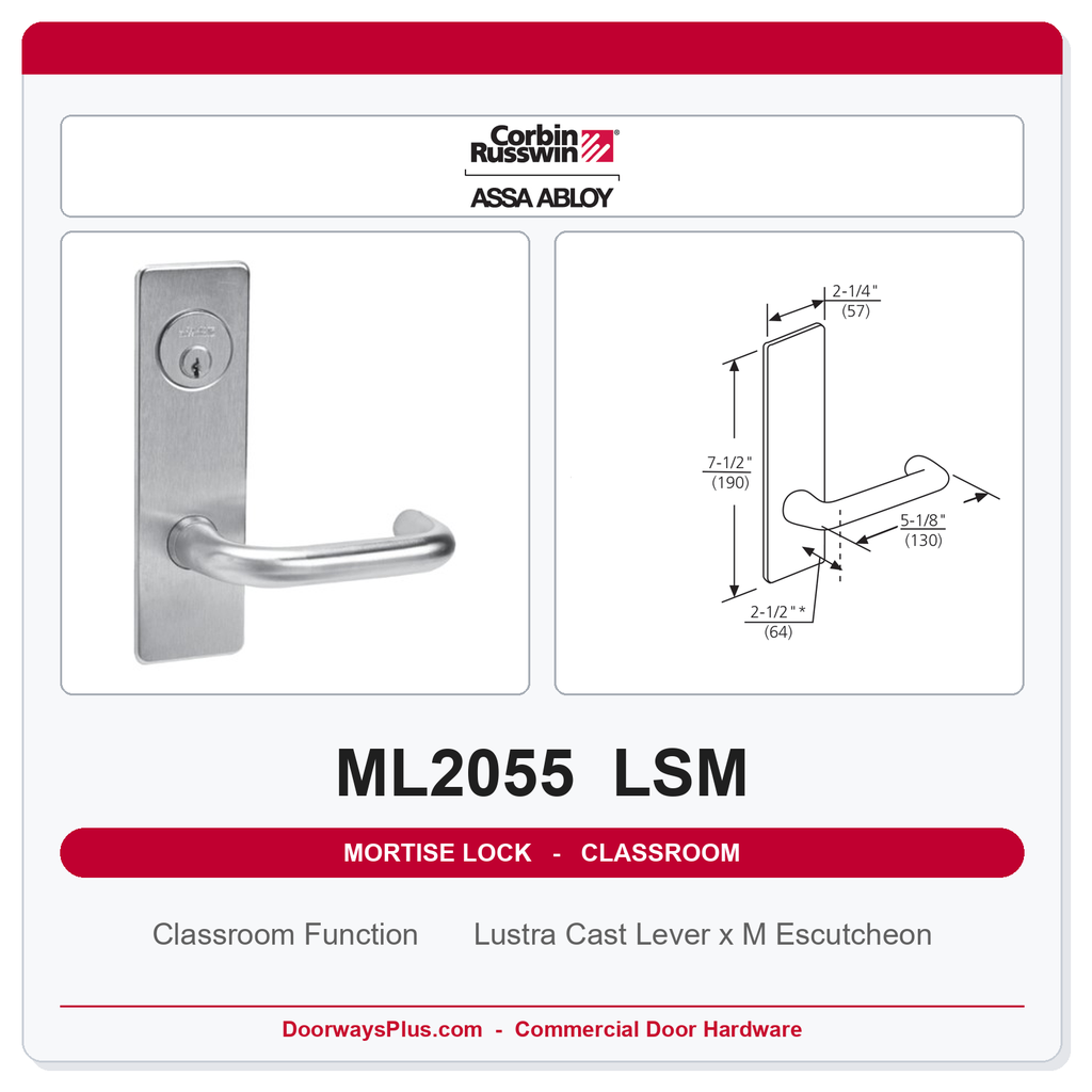 Corbin Russwin ML2055 LSM Classroom Mortise Lockset | Grade 1 Commercial