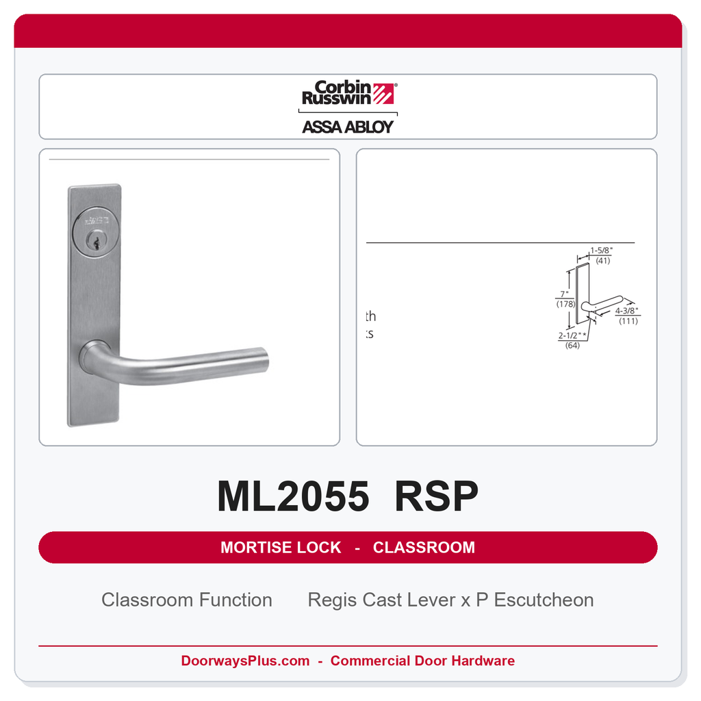 Corbin Russwin ML2055 RSP Classroom Mortise Lockset | Grade 1 Commercial