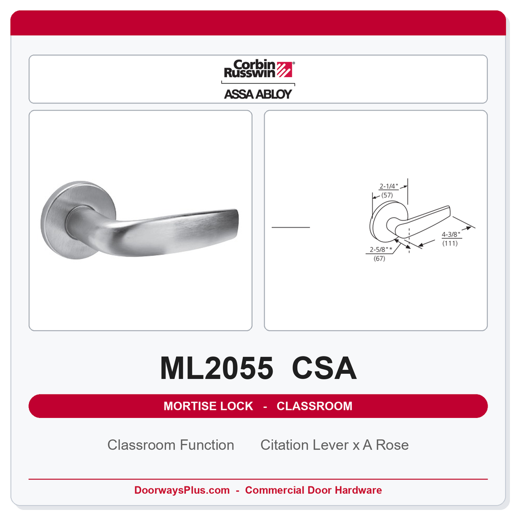 Corbin Russwin ML2055 CSA Classroom Mortise Lockset | Grade 1 Commercial