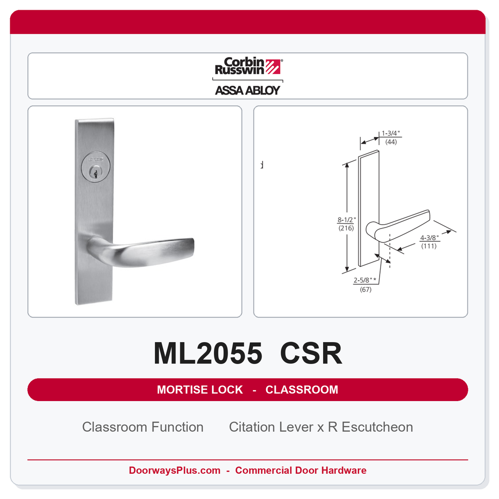 Corbin Russwin ML2055 CSR Classroom Mortise Lockset | Grade 1 Commercial