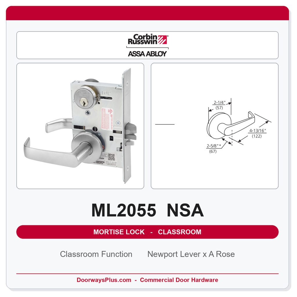 Corbin Russwin ML2055 NSA Classroom Mortise Lockset | Grade 1 Commercial