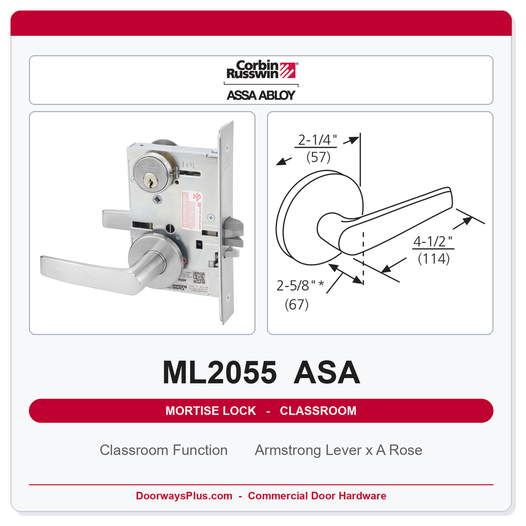Corbin Russwin ML2055 ASA Classroom Mortise Lockset | Grade 1 UL Fire Rated