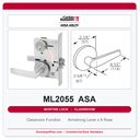 Corbin Russwin ML2055 ASA Classroom Mortise Lockset | Grade 1 UL Fire Rated