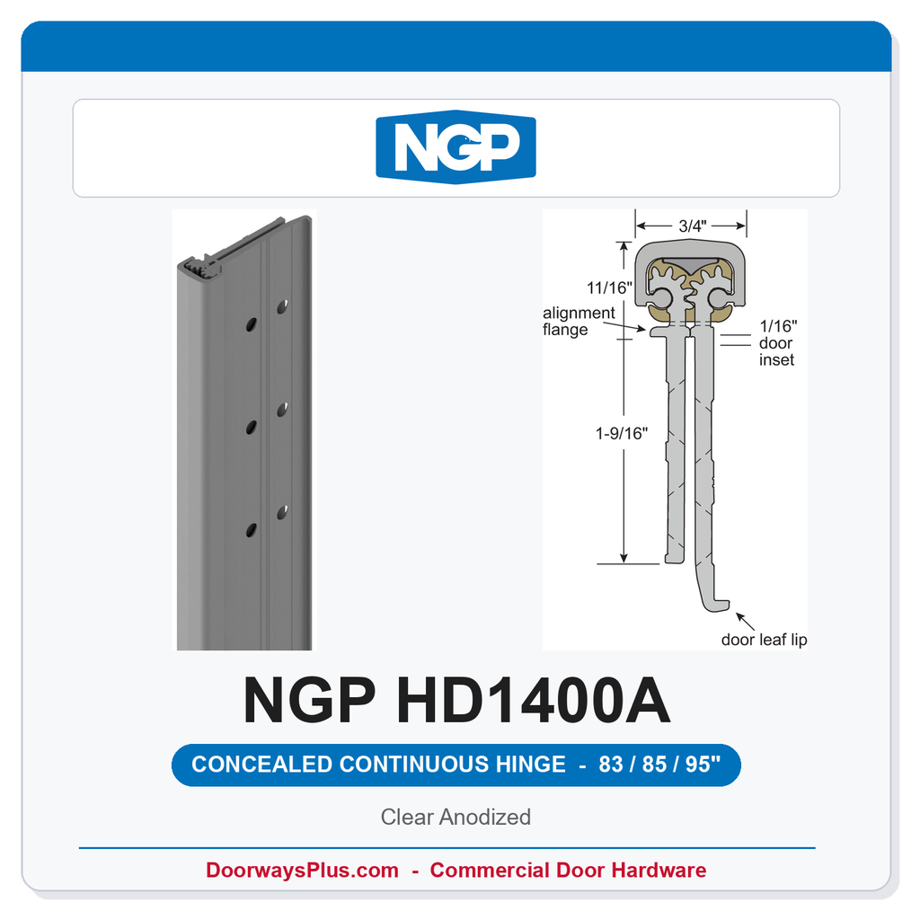 NGP HD1400A Concealed Geared Continuous Hinge Flush Mount 83/85/95" Clear Anodized | National Guard