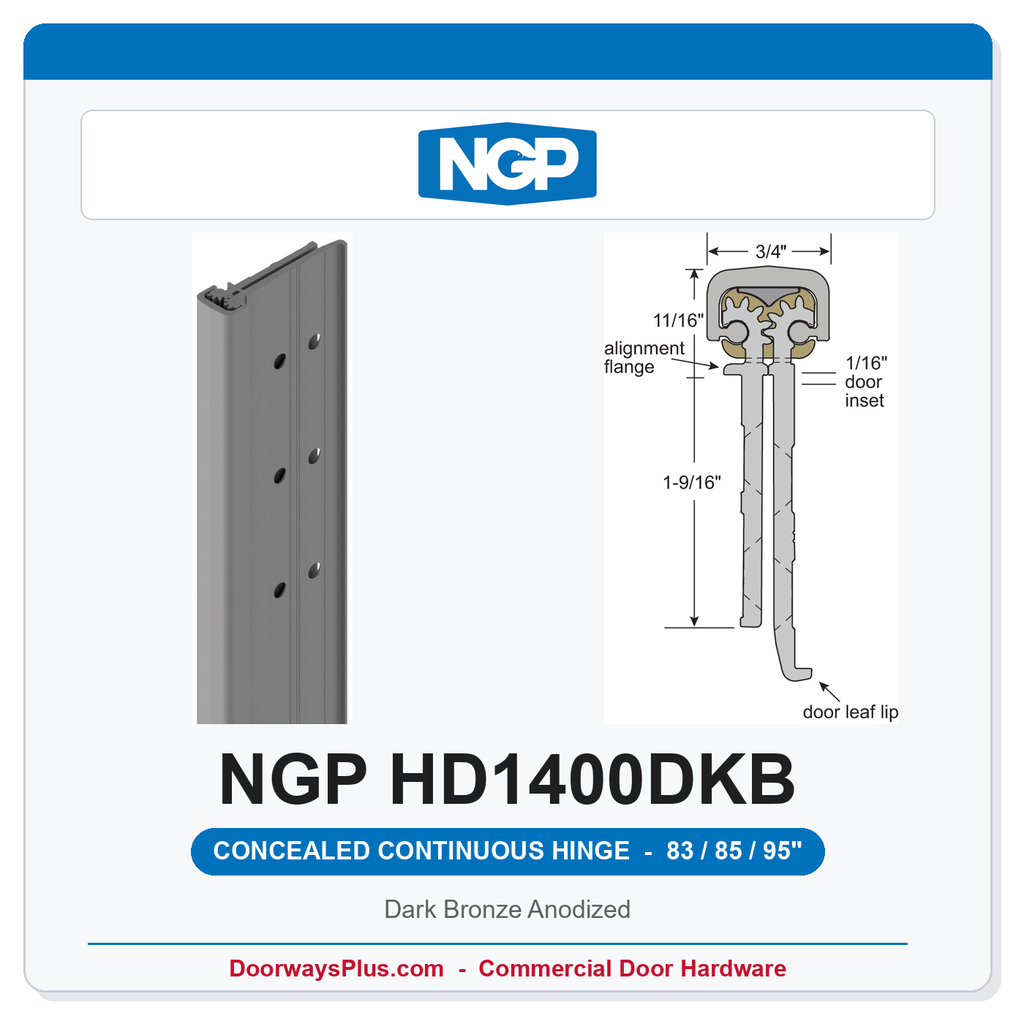 NGP HD1400DKB Concealed Geared Continuous Hinge Flush Mount 83/85/95" Dark Bronze Anodized | National Guard