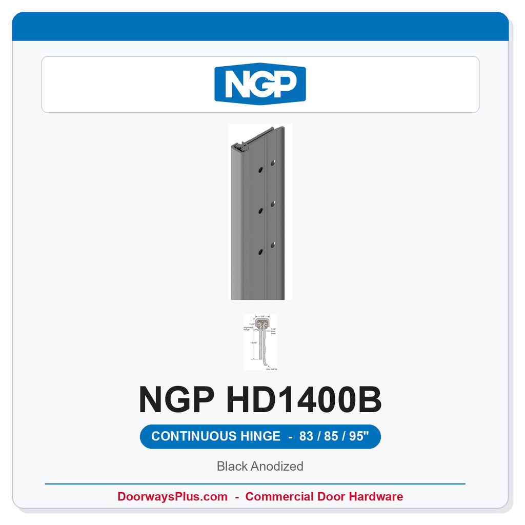 NGP HD1400B Concealed Geared Continuous Hinge Flush Mount 83/85/95" Black Anodized | National Guard