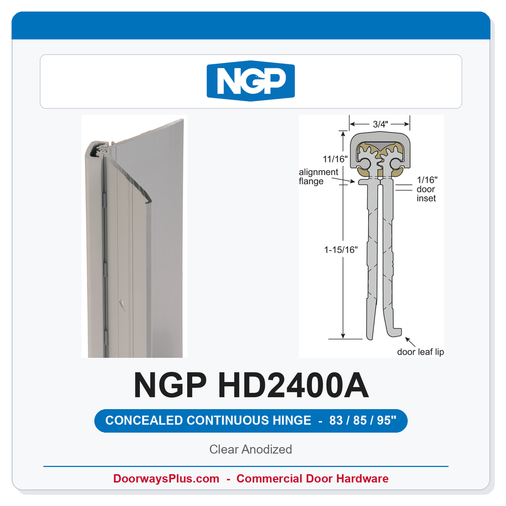 NGP HD2400A Concealed Geared Continuous Hinge Flush Mount 83/85/95" Clear Anodized | National Guard