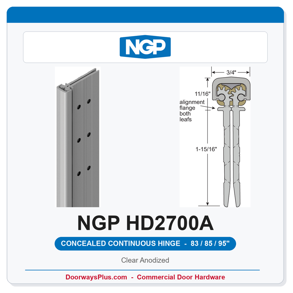 NGP HD2700A Concealed Geared Continuous Hinge Flush Mount 83/85/95" Clear Anodized | National Guard