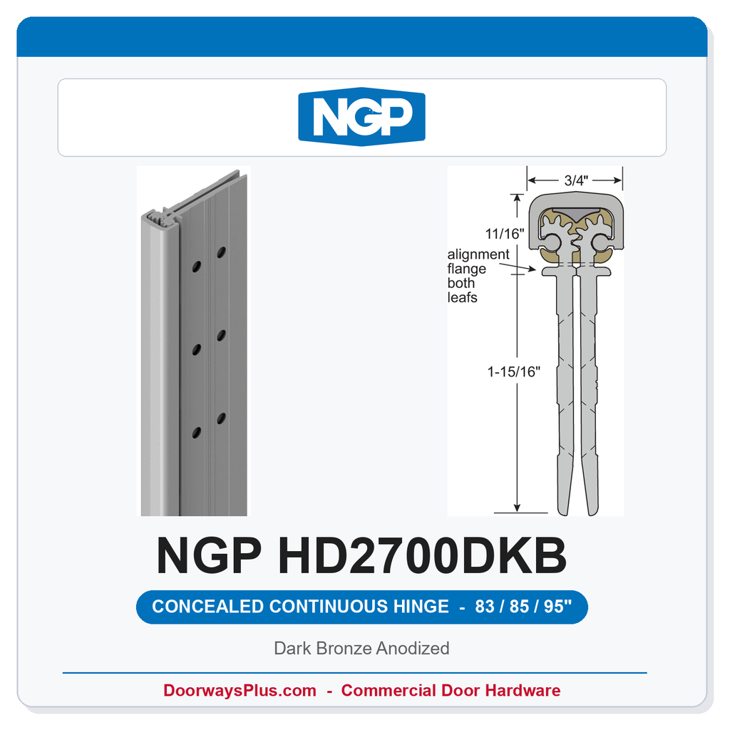 NGP HD2700DKB Concealed Geared Continuous Hinge Flush Mount 83/85/95" Dark Bronze Anodized | National Guard