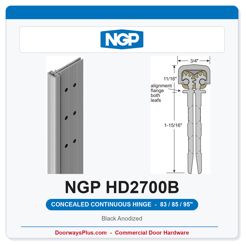 NGP HD2700B Concealed Geared Continuous Hinge Flush Mount 83/85/95" Black Anodized | National Guard