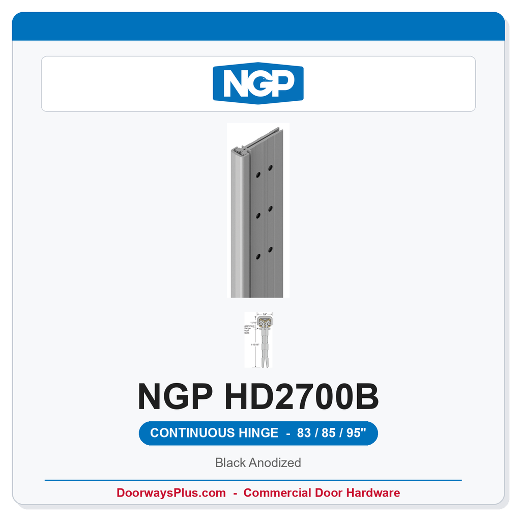 NGP HD2700B Concealed Geared Continuous Hinge Flush Mount 83/85/95" Black Anodized | National Guard