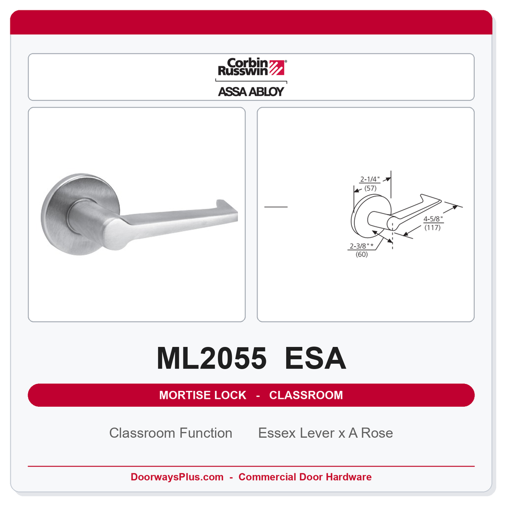 Corbin Russwin ML2055 ESA Classroom Mortise Lockset | Grade 1 Commercial