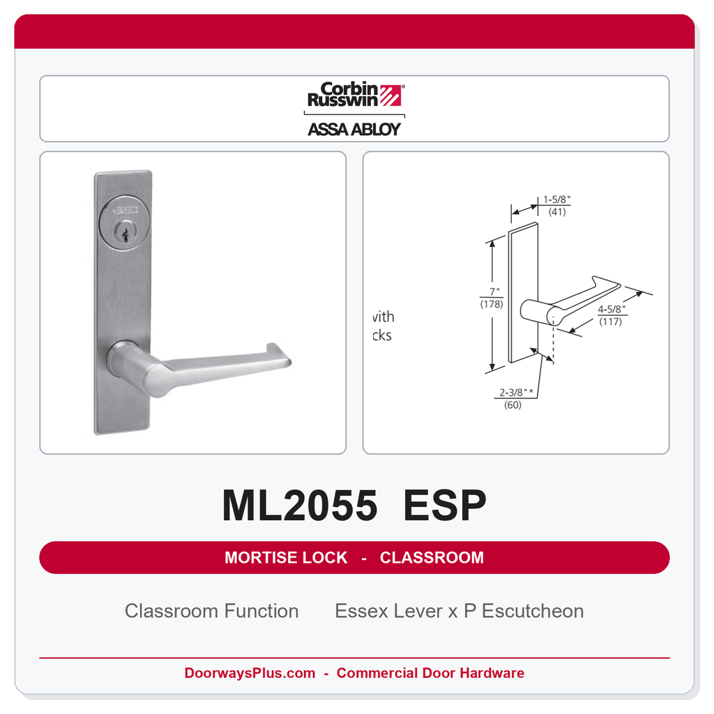 Corbin Russwin ML2055 ESP Classroom Mortise Lockset | Grade 1 Commercial
