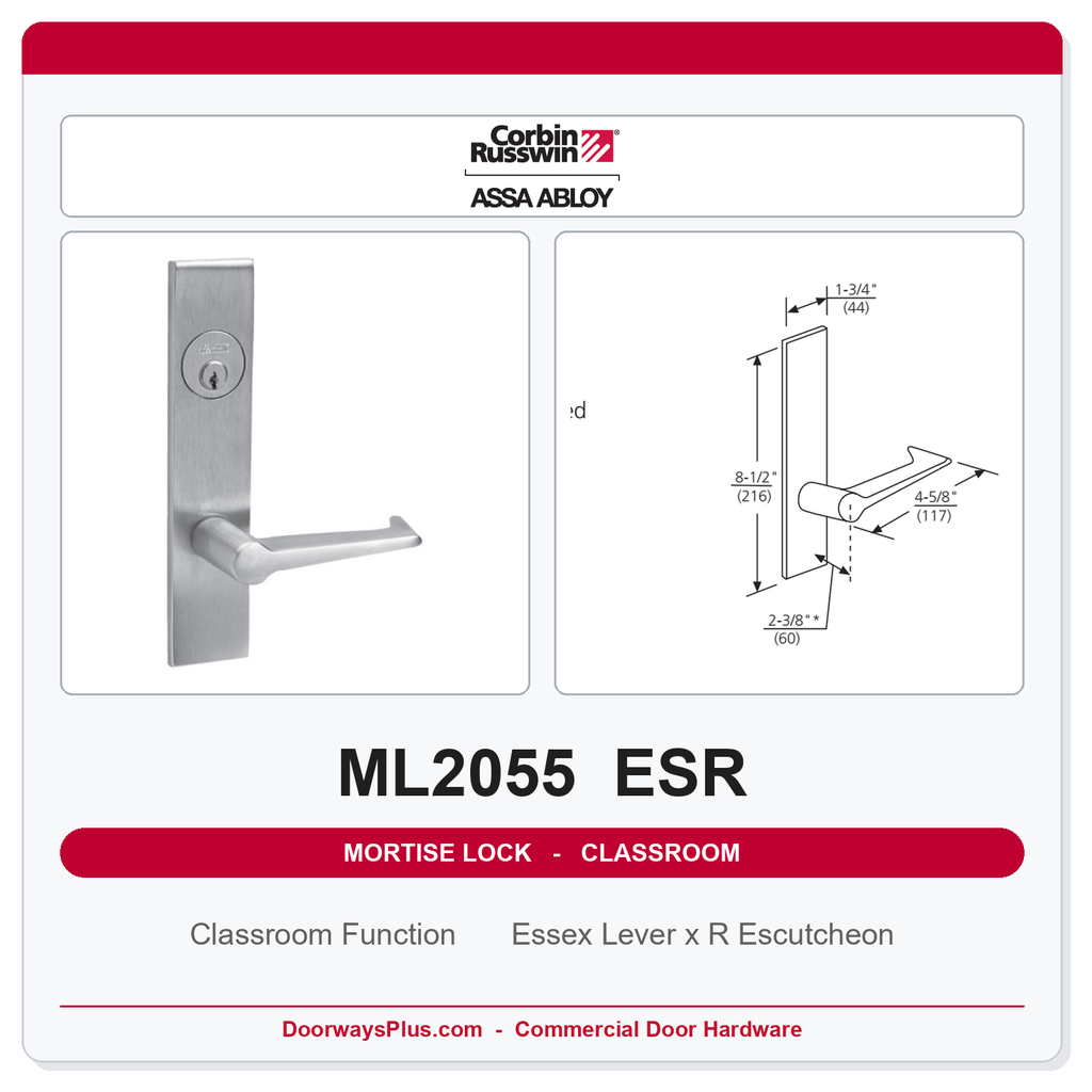 Corbin Russwin ML2055 ESR Classroom Mortise Lockset | Grade 1 Commercial