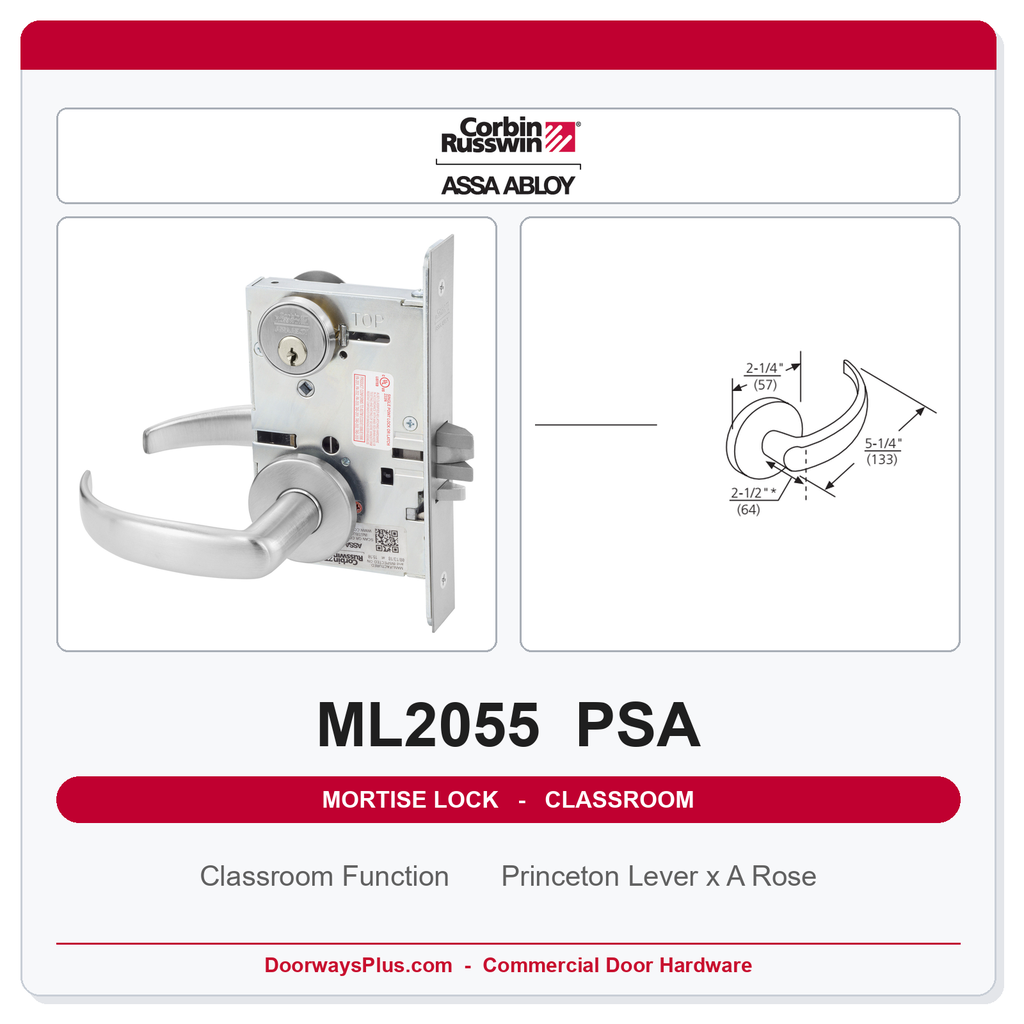 Corbin Russwin ML2055 PSA Classroom Mortise Lockset | Grade 1 Commercial