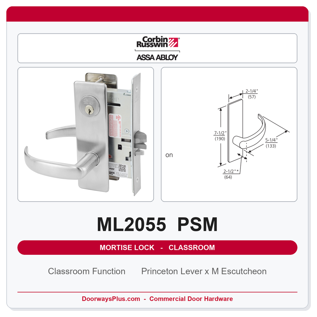 Corbin Russwin ML2055 PSM Classroom Mortise Lockset | Grade 1 Commercial
