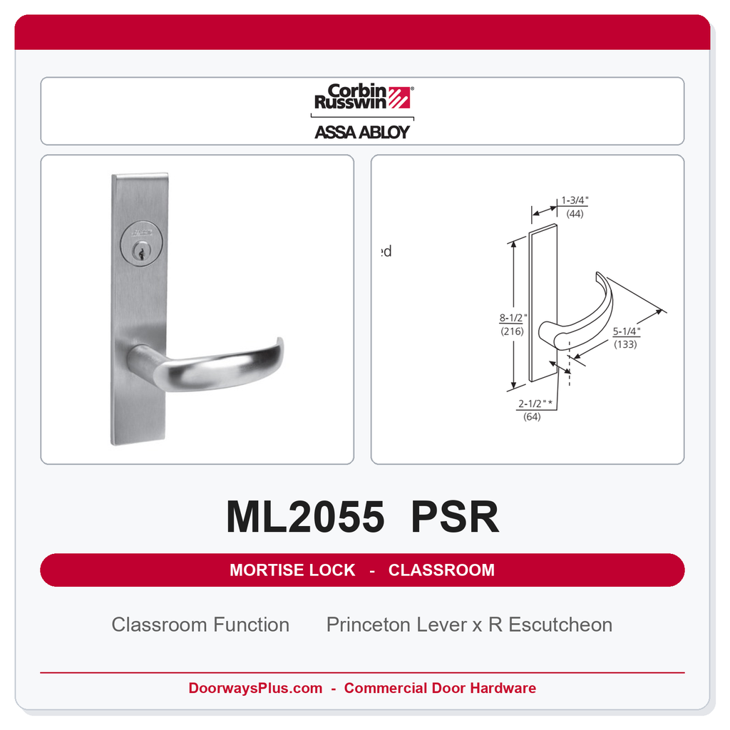 Corbin Russwin ML2055 PSR Classroom Mortise Lockset | Grade 1 Commercial