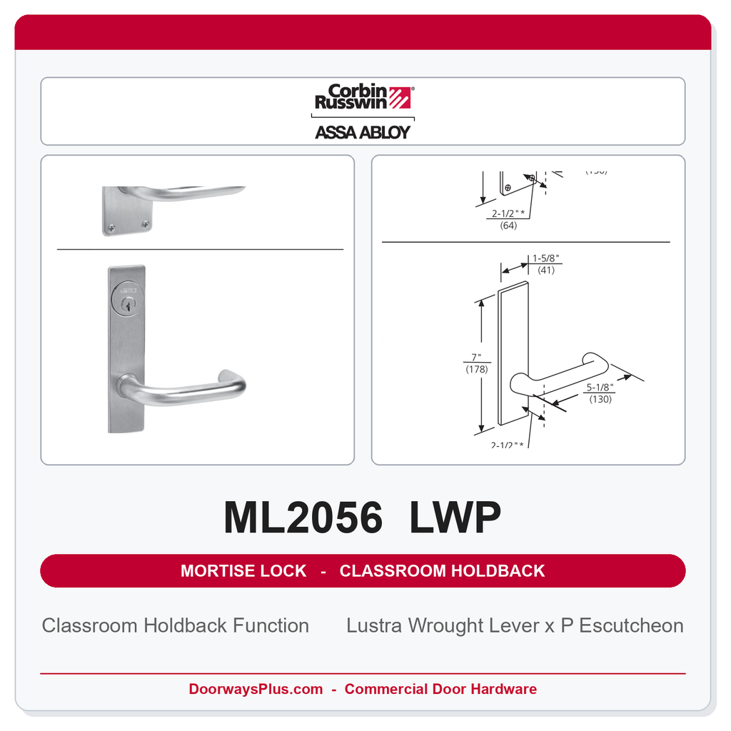 Corbin Russwin ML2056 LWP Classroom Holdback Mortise Lockset | Grade 1 Commercial