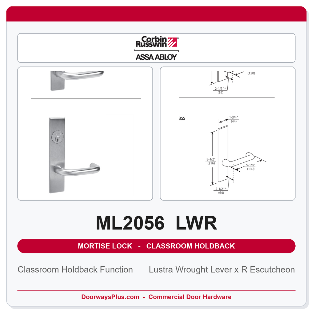Corbin Russwin ML2056 LWR Classroom Holdback Mortise Lockset | Grade 1 Commercial