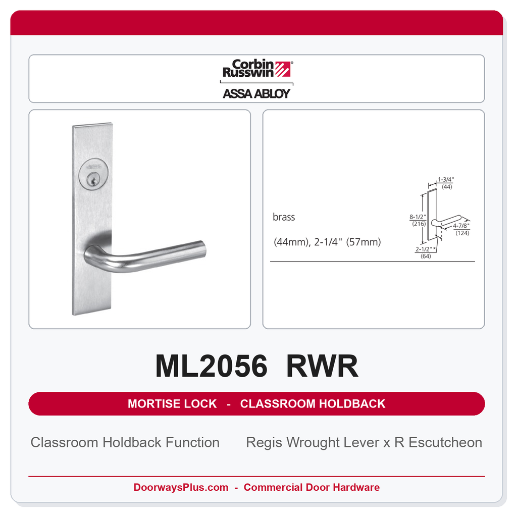 Corbin Russwin ML2056 RWR Classroom Holdback Mortise Lockset | Grade 1 Commercial
