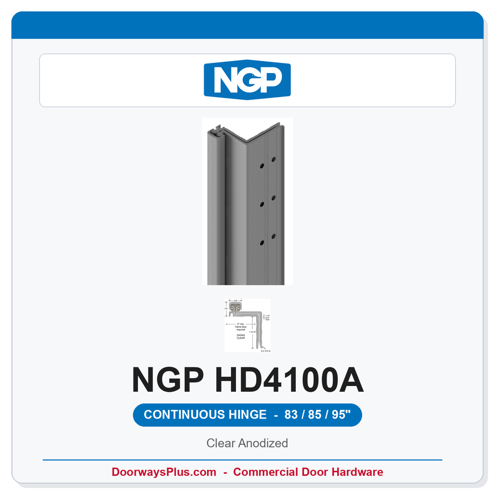 NGP HD4100A Concealed Swing-Clear Geared Continuous Hinge 83/85/95" Clear Anodized | National Guard