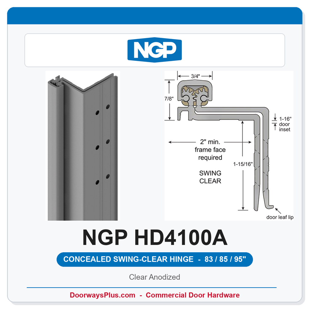 NGP HD4100A Concealed Swing-Clear Geared Continuous Hinge 83/85/95" Clear Anodized | National Guard