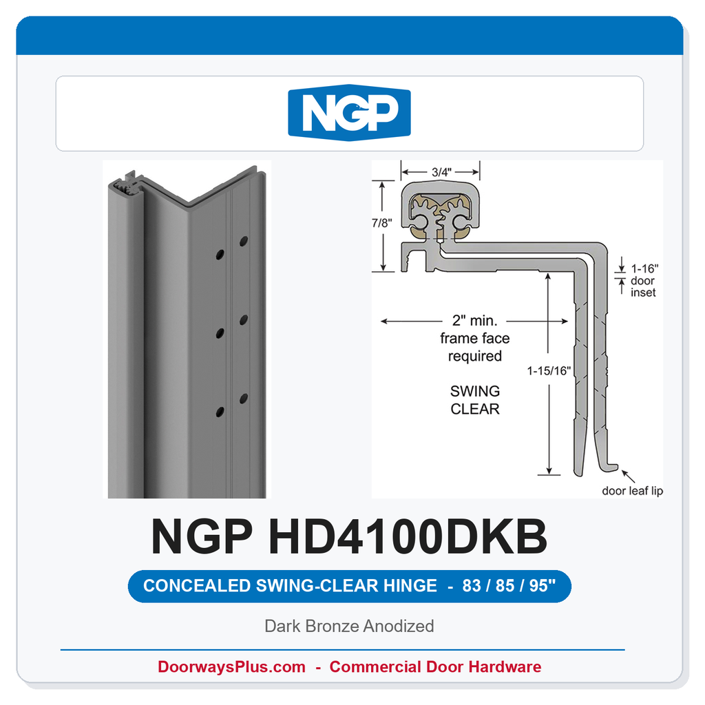 NGP HD4100DKB Concealed Swing-Clear Geared Continuous Hinge 83/85/95" Dark Bronze Anodized | National Guard