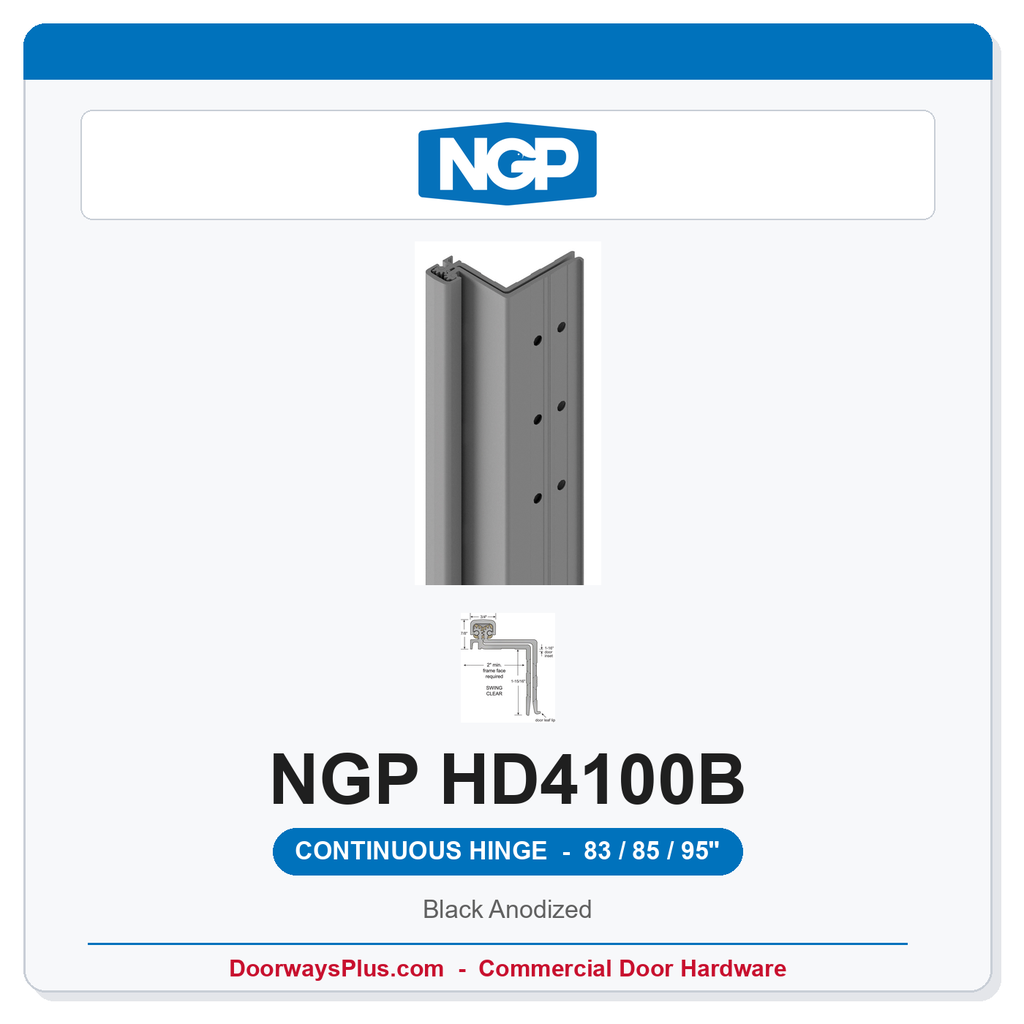NGP HD4100B Concealed Swing-Clear Geared Continuous Hinge 83/85/95" Black Anodized | National Guard
