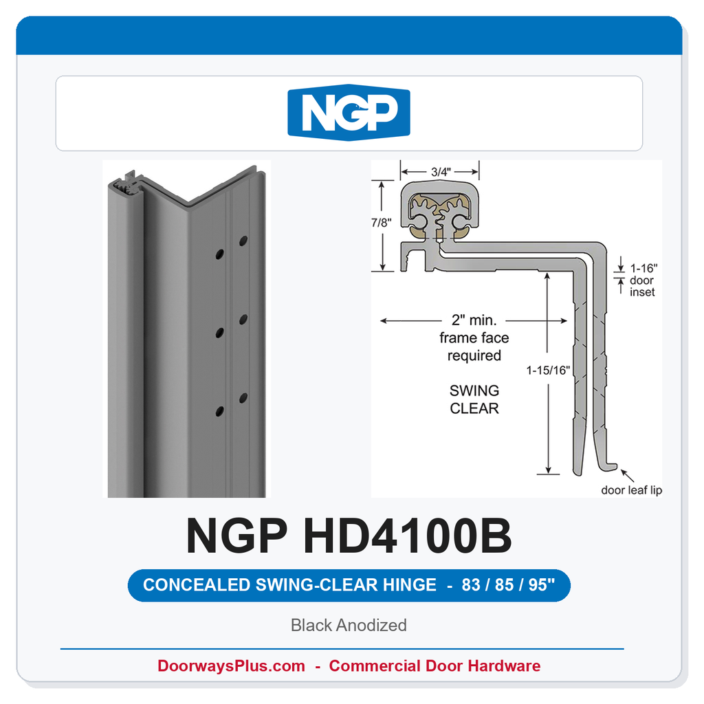 NGP HD4100B Concealed Swing-Clear Geared Continuous Hinge 83/85/95" Black Anodized | National Guard