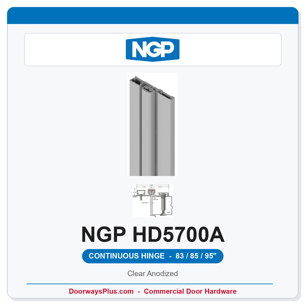 NGP HD5700A Full Surface Geared Continuous Hinge 83/85/95" Clear Anodized | National Guard