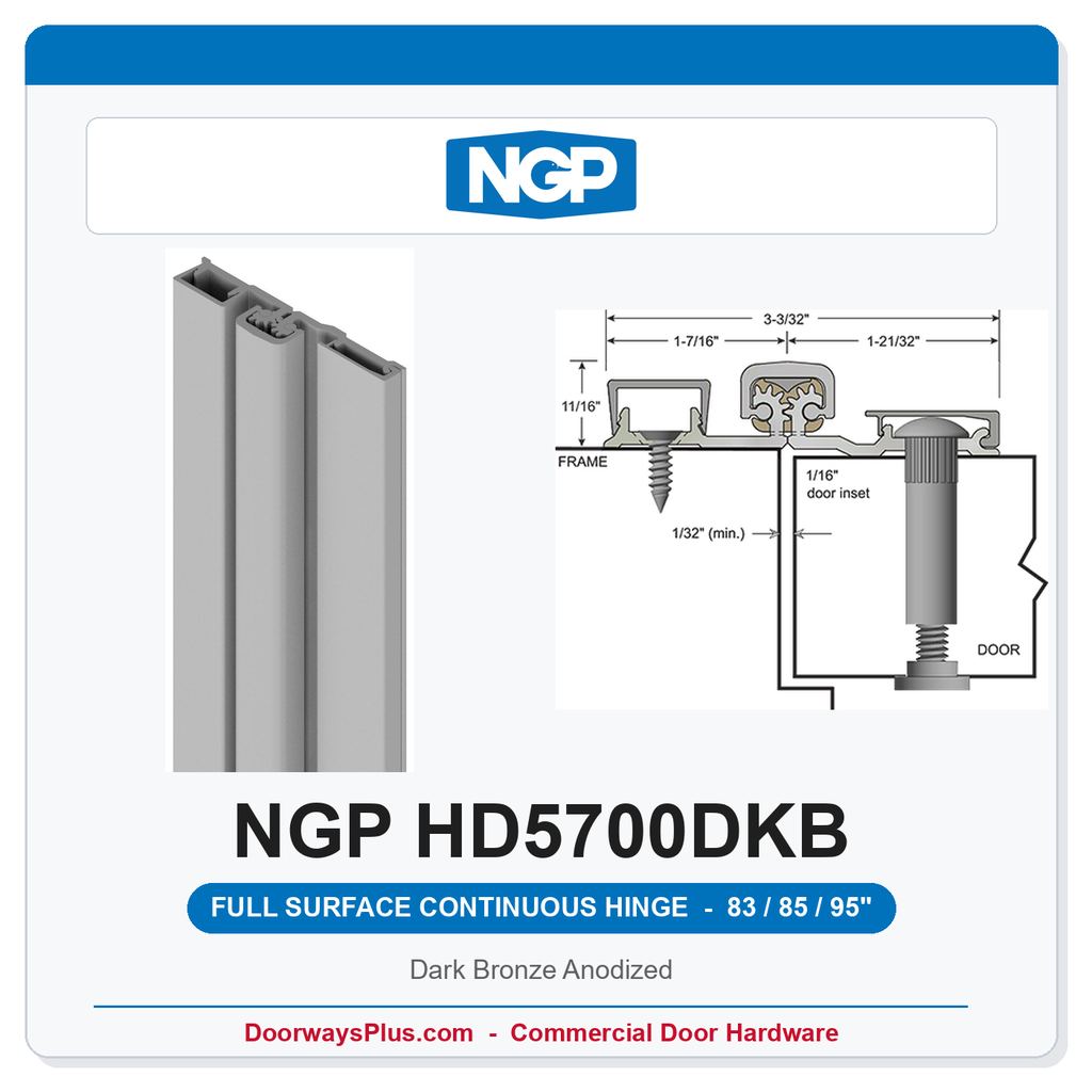 NGP HD5700DKB Full Surface Geared Continuous Hinge 83/85/95" Dark Bronze Anodized | National Guard