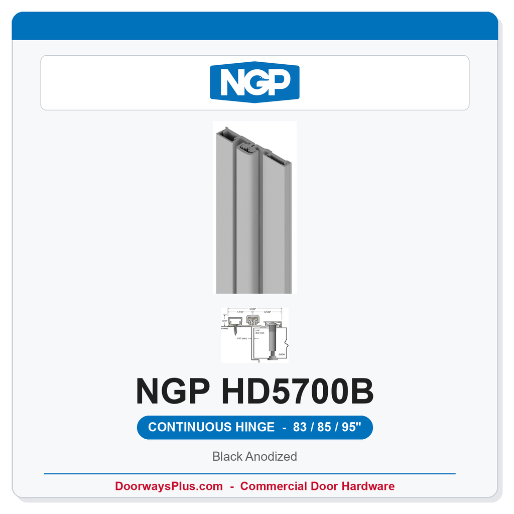 NGP HD5700B Full Surface Geared Continuous Hinge 83/85/95" Black Anodized | National Guard