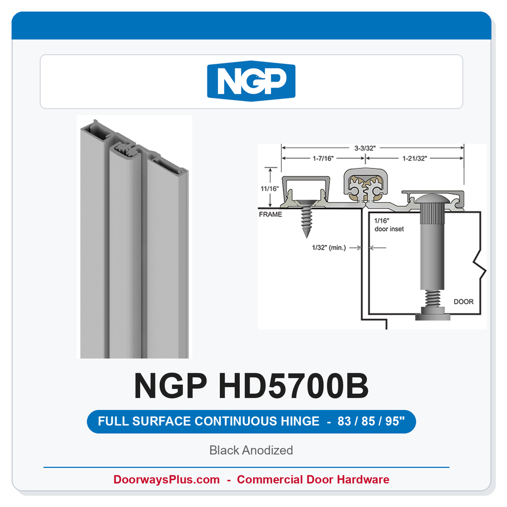 NGP HD5700B Full Surface Geared Continuous Hinge 83/85/95" Black Anodized | National Guard