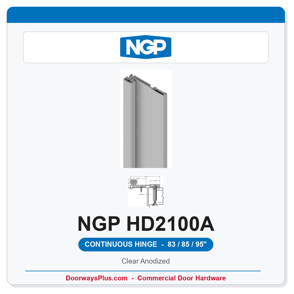 NGP HD2100A Full Surface Swing-Clear Geared Continuous Hinge 83/85/95" Clear Anodized | National Guard