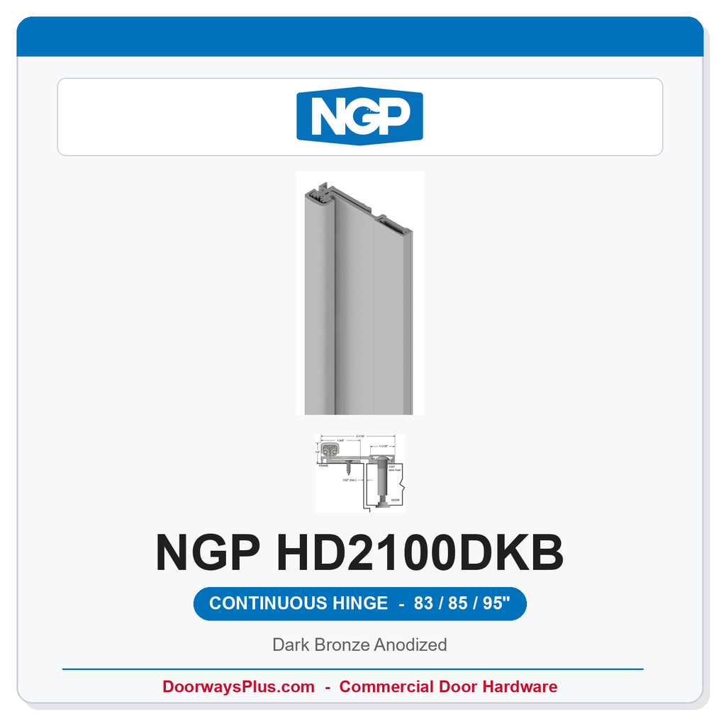 NGP HD2100DKB Full Surface Swing-Clear Geared Continuous Hinge 83/85/95" Dark Bronze Anodized | National Guard