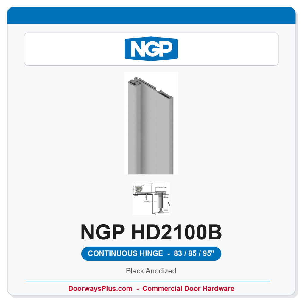NGP HD2100B Full Surface Swing-Clear Geared Continuous Hinge 83/85/95" Black Anodized | National Guard