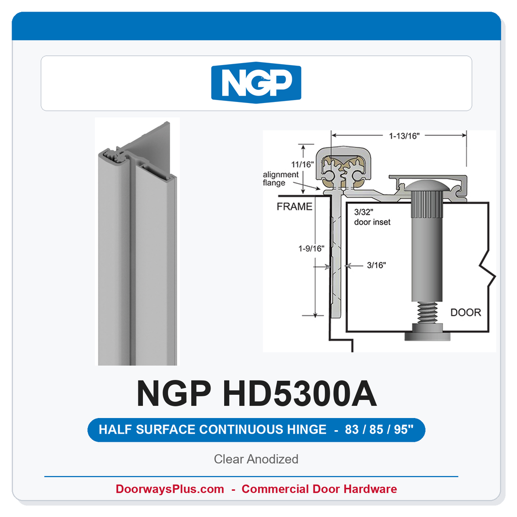NGP HD5300A Half Surface Geared Continuous Hinge 83/85/95" Clear Anodized | National Guard