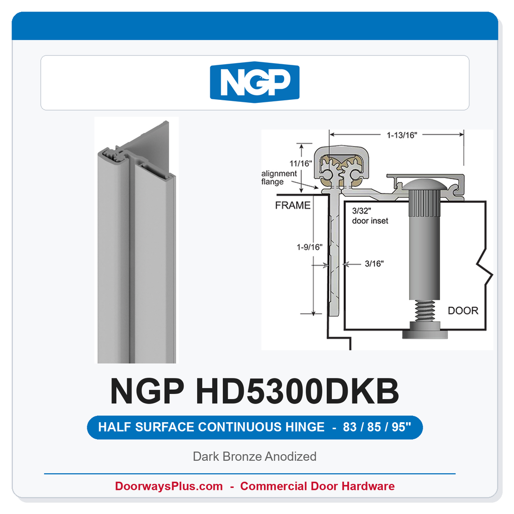 NGP HD5300DKB Half Surface Geared Continuous Hinge 83/85/95" Dark Bronze Anodized | National Guard